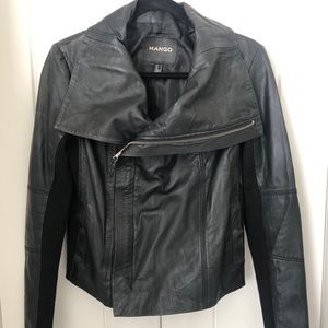 Black leather jacket Mango - M